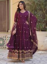 Georgette Wine Party Wear Embroidery Work Readymade Anarkali Suit